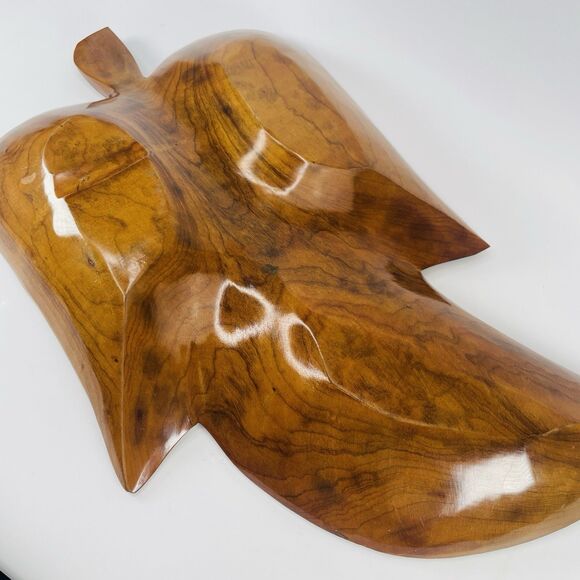 LARGE WOODEN VTG LEAF SHAPE Serving Candy Bowl Tray 3 Sections 18" X 10" MCM - Picture 10 of 14